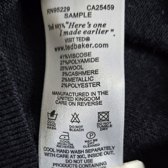 TED BAKER Throwback 70s Navy Wool Cashmere Metallic Shooting Star Sweater. 4-6 - Picture 9 of 14